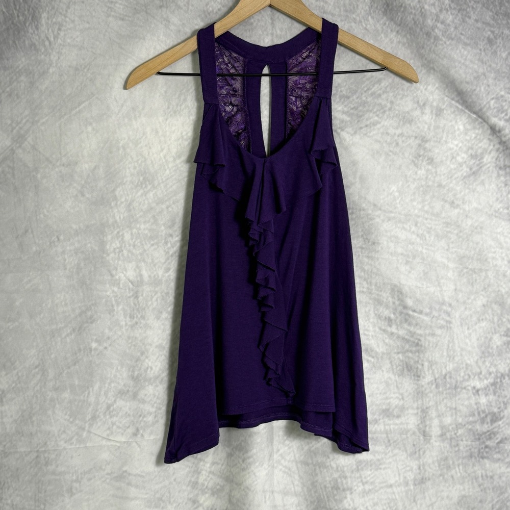Vtg Y2K Charlotte Russe‎ tank top Sz xs Purple Ruffle Lace Whimsigoth Dark Fairy